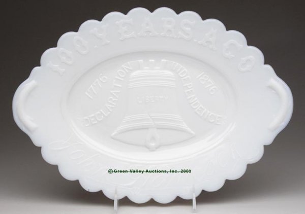 LIBERTY BELL PLATTER, opaque white/milk glass, rim