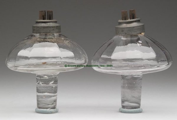 PAIR OF BLOWN-MOLDED PANELED PEG LAMPS, colorless,