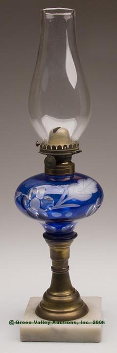 CUT OVERLAY FOLIATE STAND LAMP, cobalt blue cut to