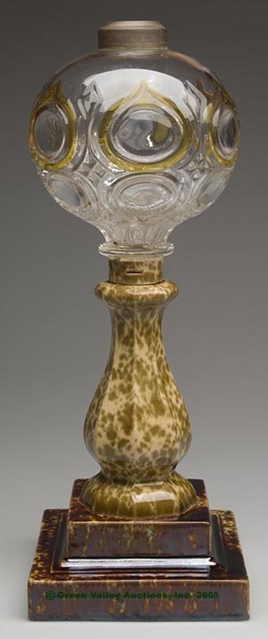 BENNINGTON FLINT ENAMEL POTTERY LAMP BASE, octagon