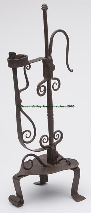 WROUGHT IRON ALPINE CANDLE HOLDER, tripod base wit