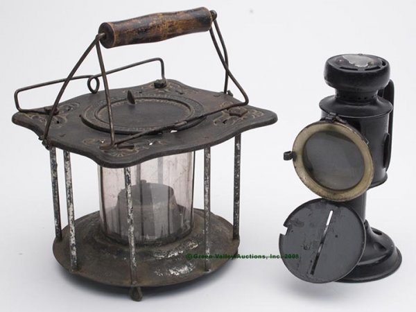 METAL LANTERNS, LOT OF TWO, consisting of a tinned