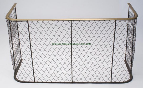 BRASS, IRON AND WIRE FIREPLACE FENDER, open botto