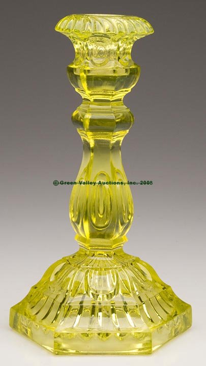 ENGLISH PANELED OVALS CANDLESTICK, deep vaseline,