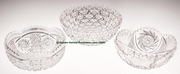 AMERICAN CUT GLASS BOWLS, LOT OF THREE, colorless