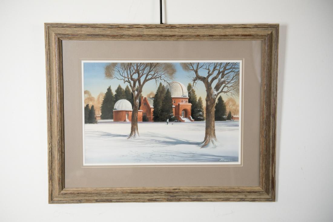 Rick Brogan, "DU Conservatory, Denver", Watercolor on: Rick Brogan; Marked on verso "DU Observatory, Denver"; Watercolor on Paper; Signed in the lower right corner "Brogan"; Undated; Visible area measures H 11 inches x W 17 inches; Framed outer dimensions