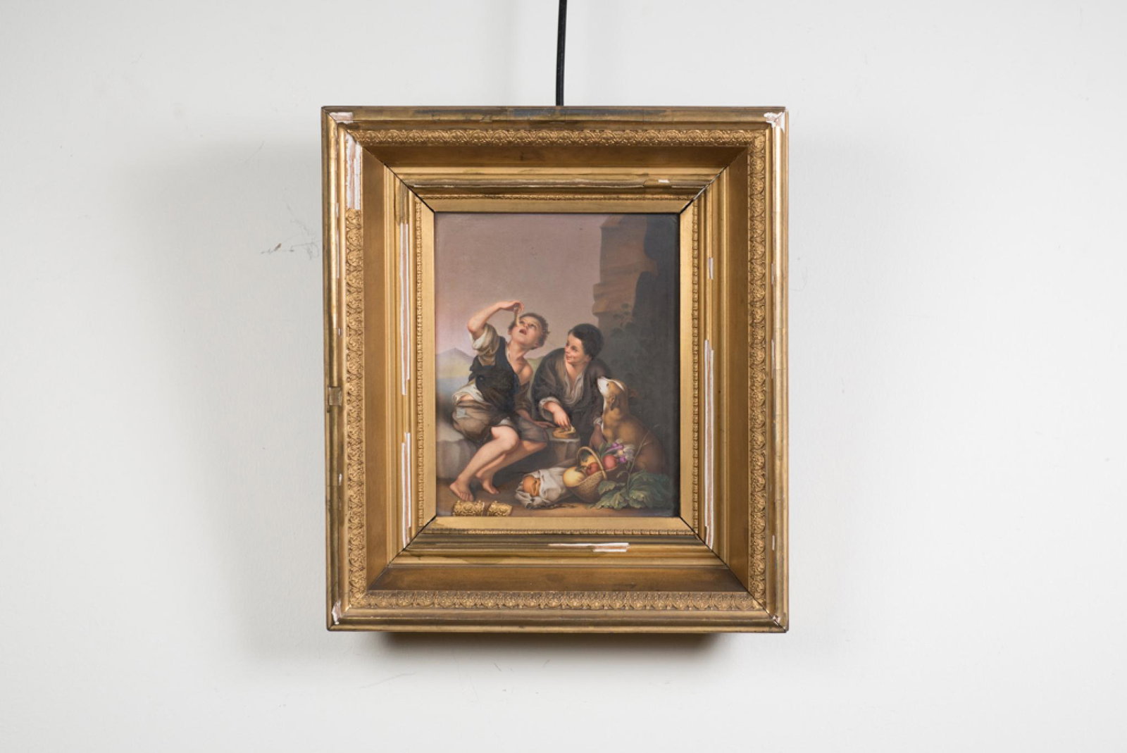 Painted Porcelain Tile: Painted porcelain tile; Untitled; Unsigned and undated; Marked on Verso; Tile measures H 9 inches x W 7 1/4 inches, Framed outer dimensions H 15 inches x W 13 inches; Frame heavily damaged. See photos