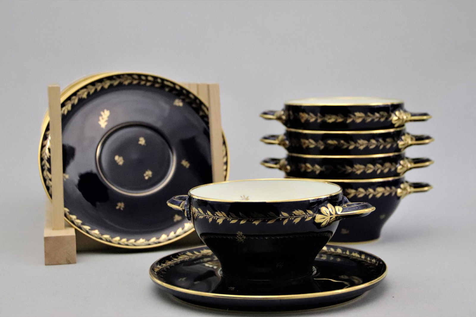 Sevres, "Cobalt Blue",  Collection of Cream Soup Bowls (1 of 6)