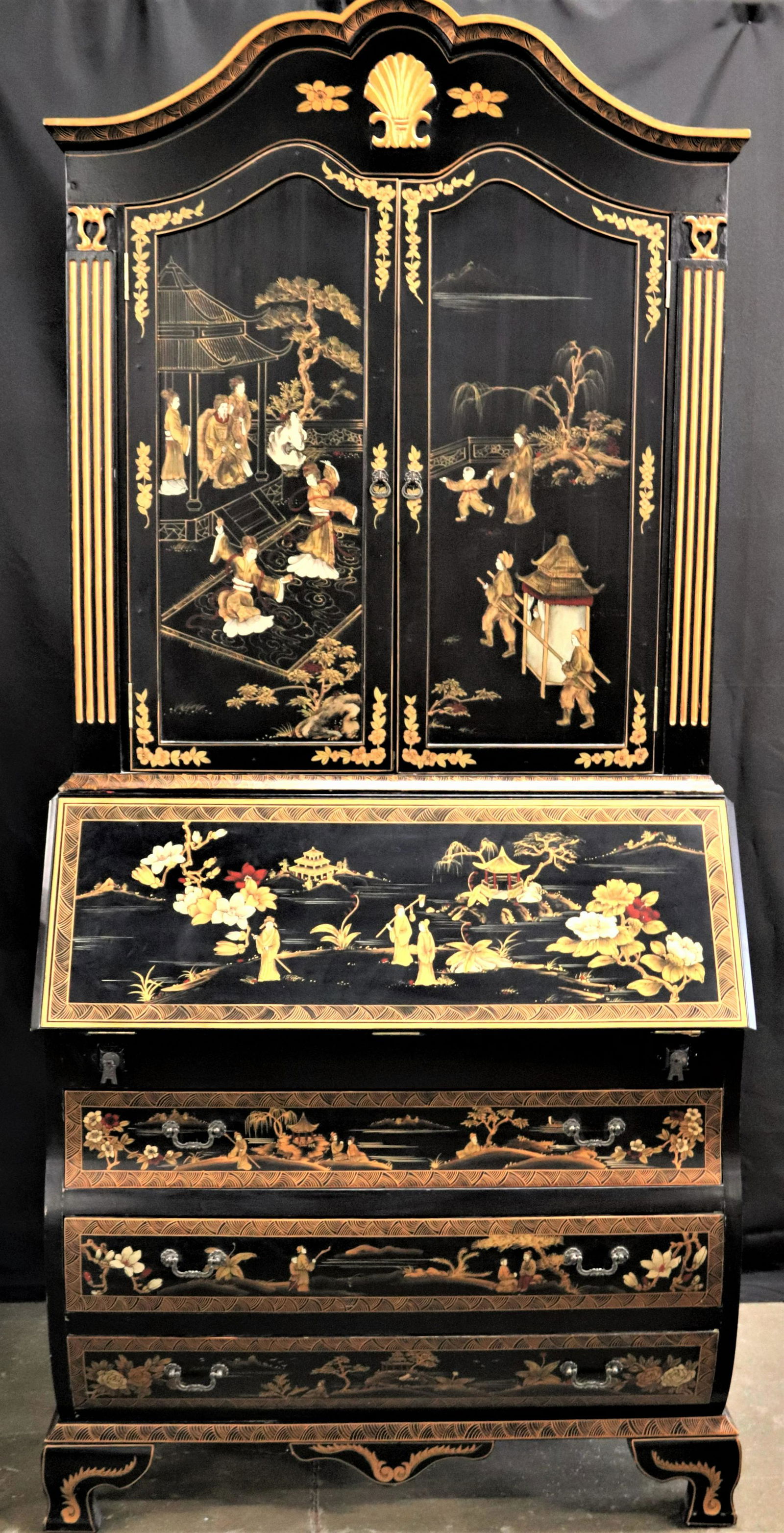 Asian-Motif Secretary Bookcase (1 of 10)