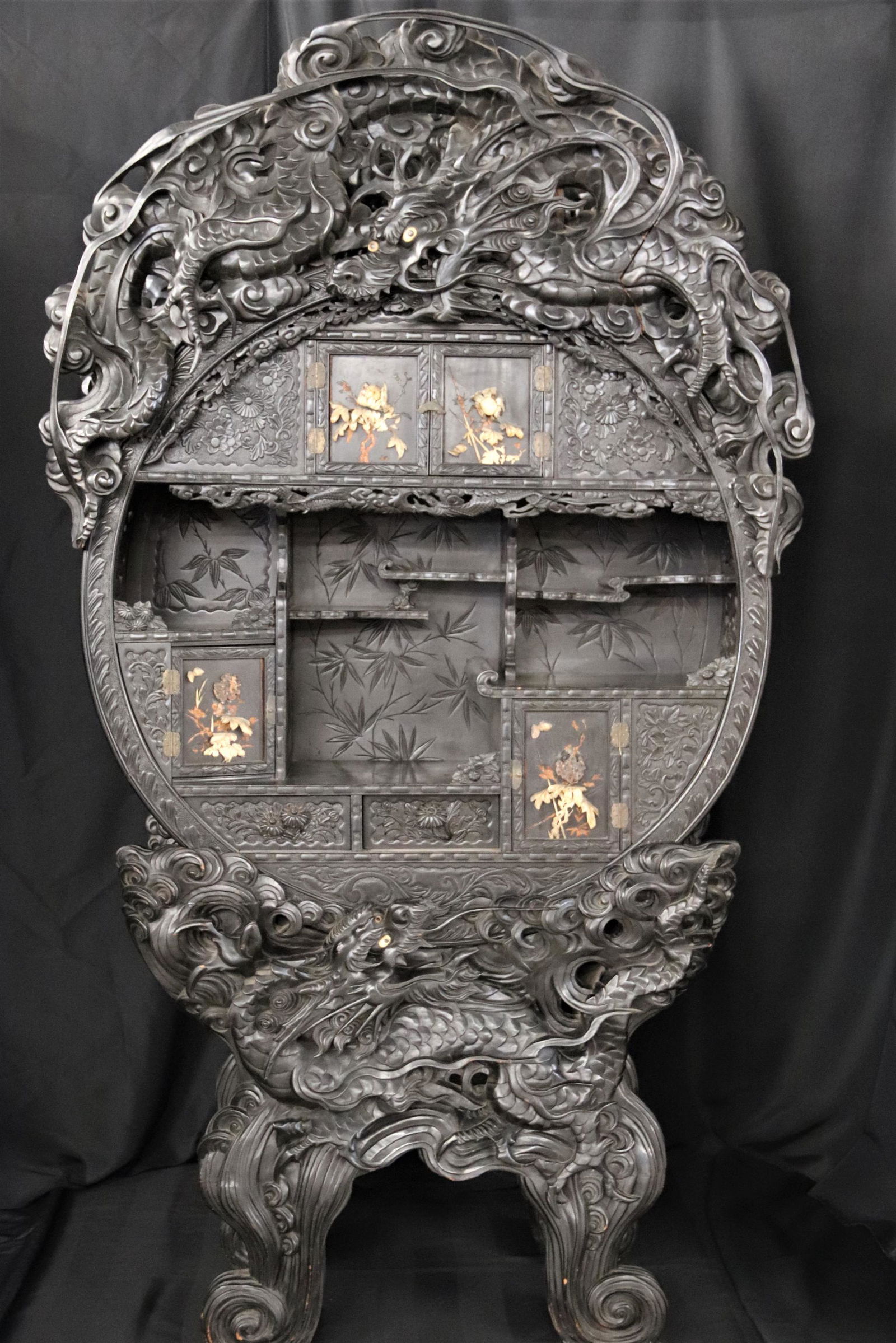 Post-Victorian Era,  Asian, Dragon-Motif Etagere (1 of 9)