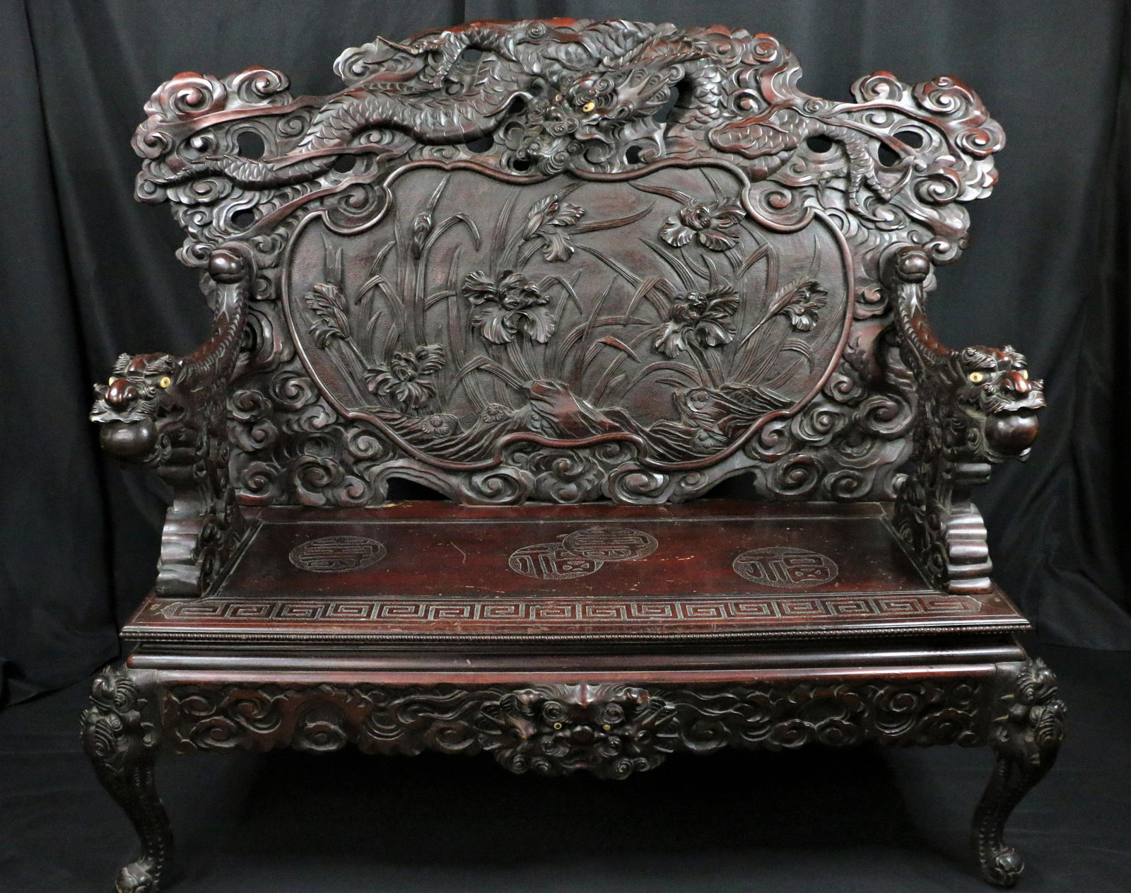 Post-Victorian Era,  Asian Import, Carved Wooden Bench (1 of 9)