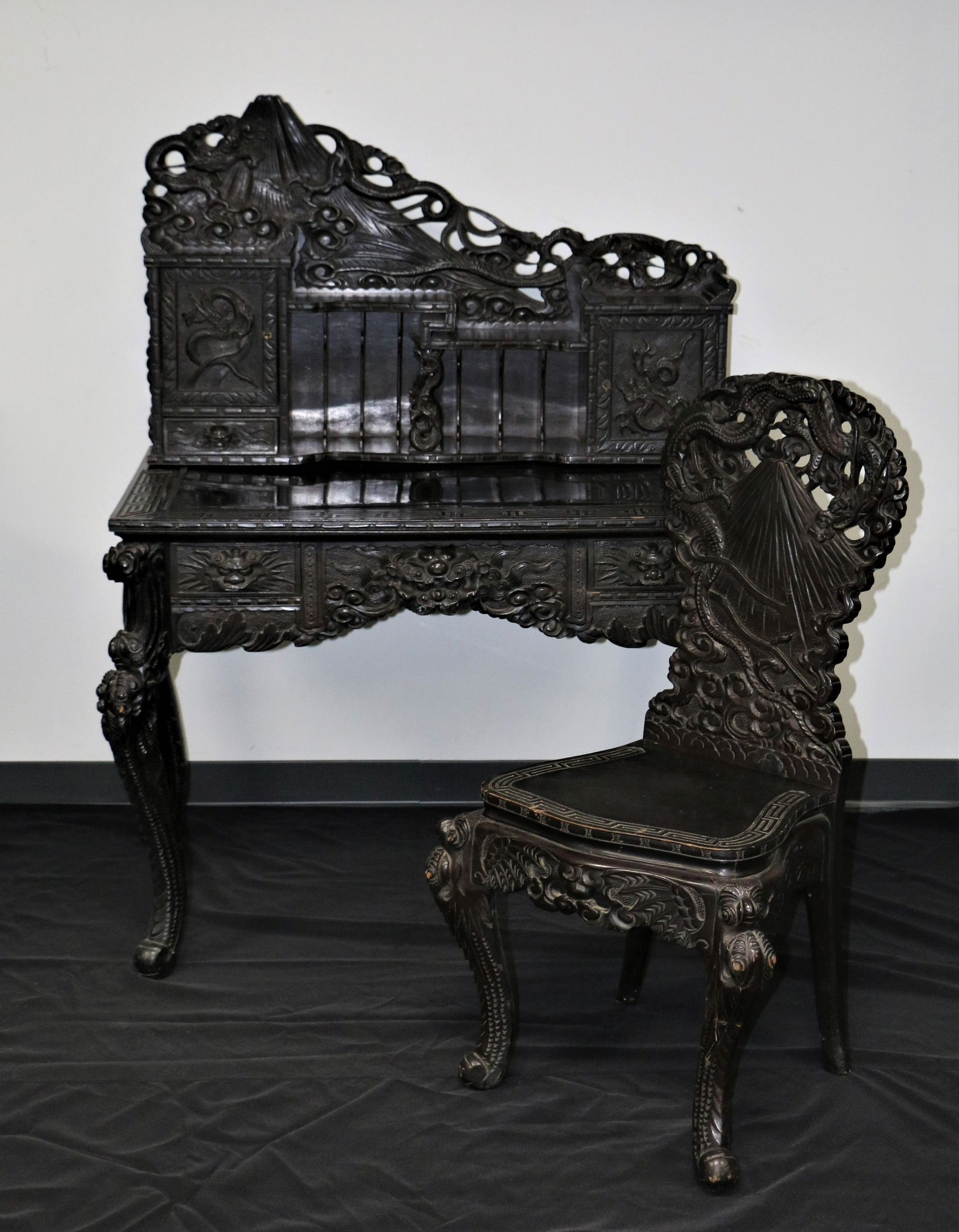 Post-Victorian Era,  Asian, Mt Fuji Desk with Chair (1 of 12)