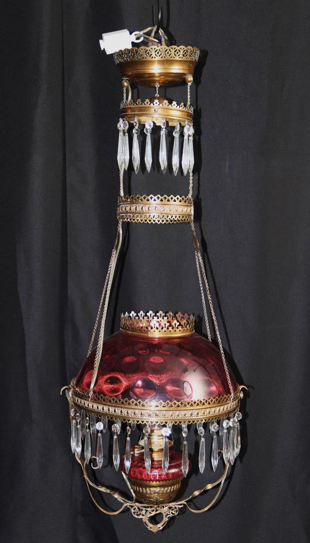 Antique Cranberry Coin Dot Hanging Chandelier Lamp (1 of 7)