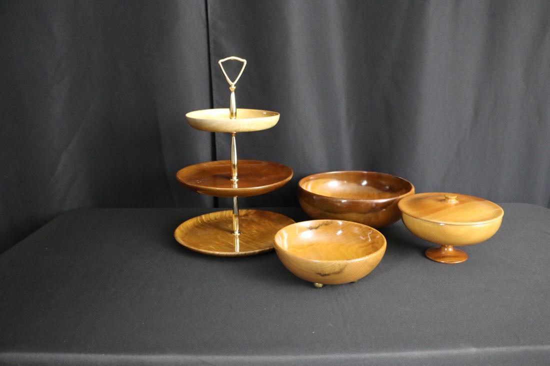 Collection of Mid Century Modern Myrtlewood Serving ware (1 of 9)