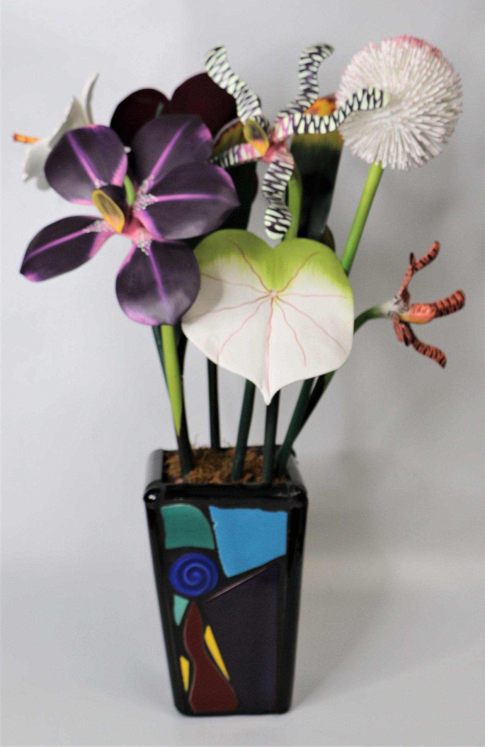 Vintage Mosaic Vase with Wooden Flower Bouquet (1 of 13)