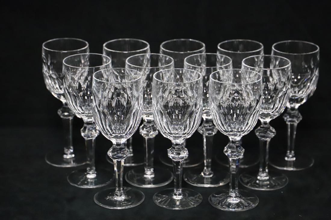 Waterford, Crystal Wine Glasses: Twelve crystal Waterford wine glasses; In the Curraghmore pattern; Each measures approximately H 7 x Top Diameter 2 3/4 inches; No damage observed. See photos