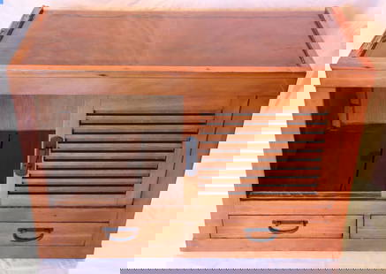 Japanese Tansu Chest: Vintage Japanese Tansu chest; Wood chest with glass top and metal hardware; Features two sliding cabinet door and two drawers; Circa 1930's; No maker marks observed; Measures approximately H 25 x W 36