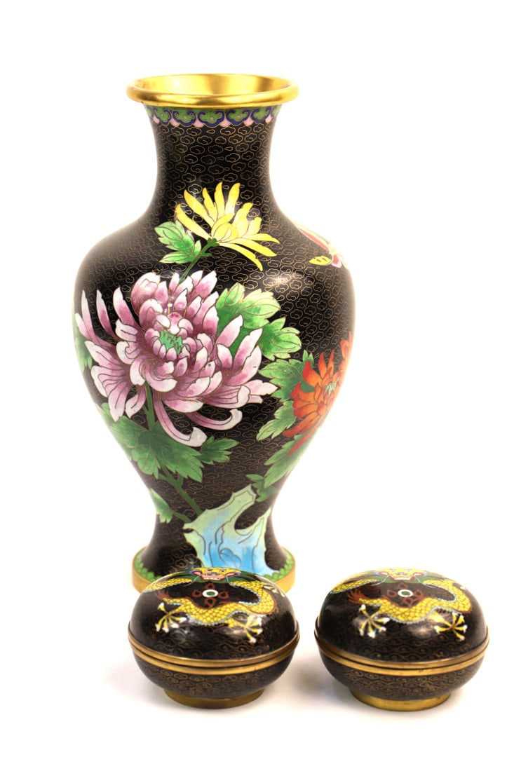 Cloisonne Vase, Covered Bowls (1 of 7)