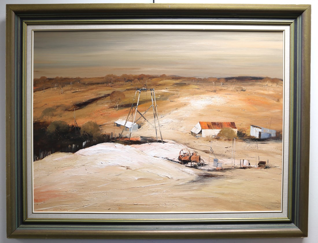 Colin Ross Parker, Oil on Board: Framed Australian oil on board painting by Colin Ross Parker; Titled "Landscape at Hill End N.S.W"; Artist signature at bottom right; Title and artist biography en verso; Inner dimensions measure appr