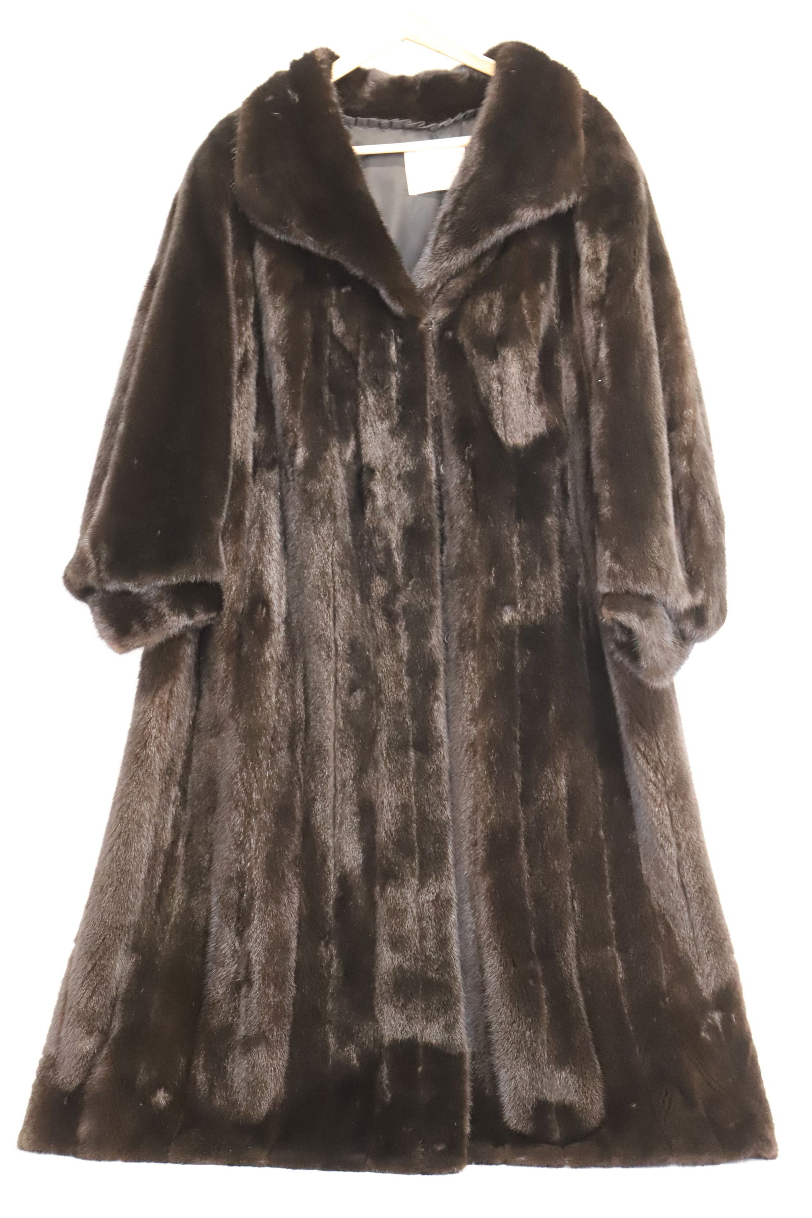 Richard Kaye, Mink Coat: Lined mink fur coat by Richard Kaye; Name embroidered inside; Measures approximately chest 27 x sleeve to sleeve 16 x arm 24 x length 51; Small hole in the lining on the lapel. See photos