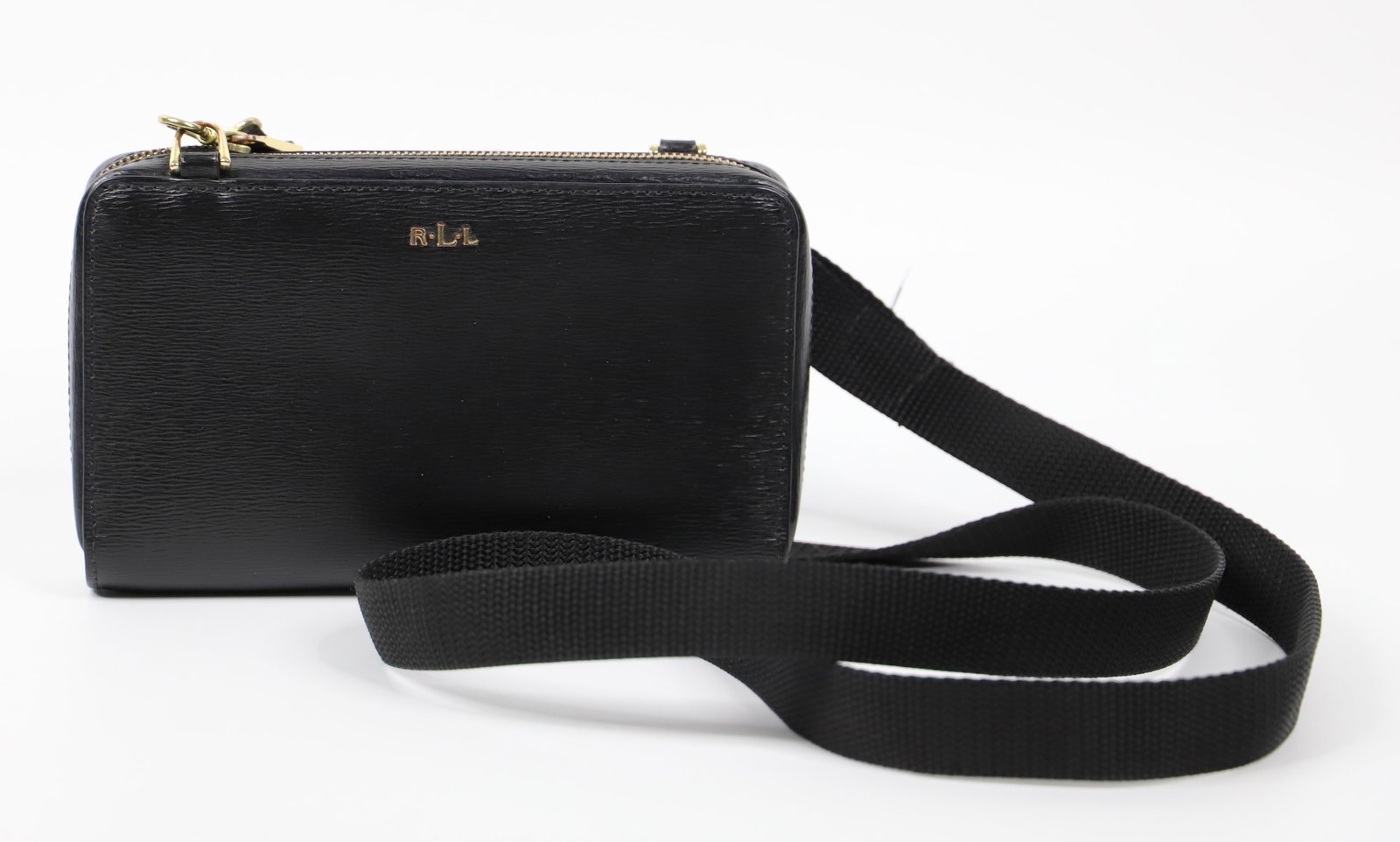 Ralph Lauren, Purse: Ralph Lauren leather cross body bag; With strap, measures approximately H 30 1/2 x W 8 x D 1 1/2 inches; Discoloration on hardware, pen has no makers mark. See photos
