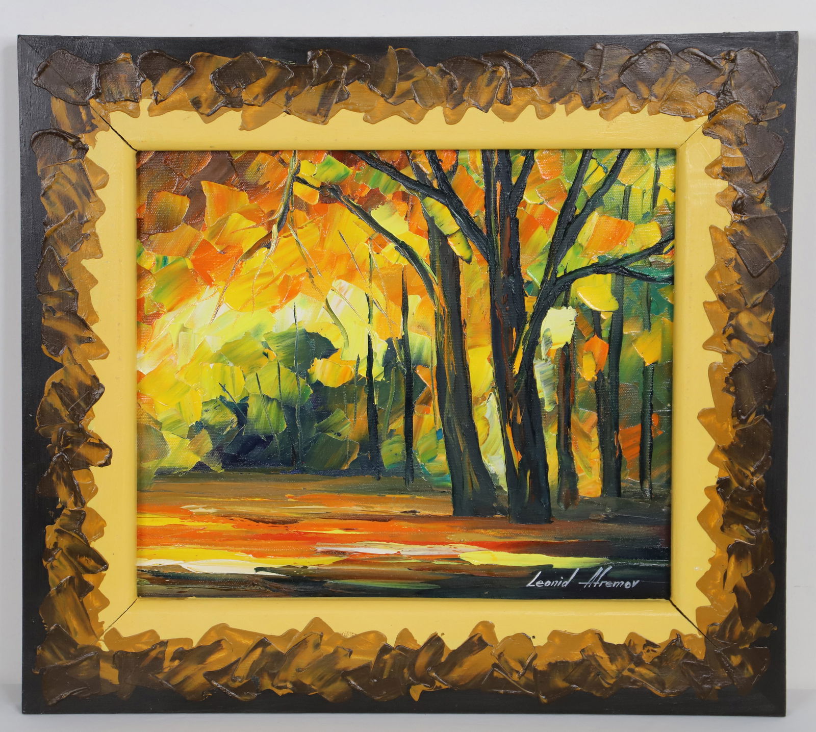 Leonid Afremov, Painting: Framed oil on canvas; Artist signed on lower right and on back; Dated 2010; Visual area measures approximately H 11 x W 13 inches; Outer dimensions measure approximately H 16 1/2 x W 18 1/2 x D 3/4 in