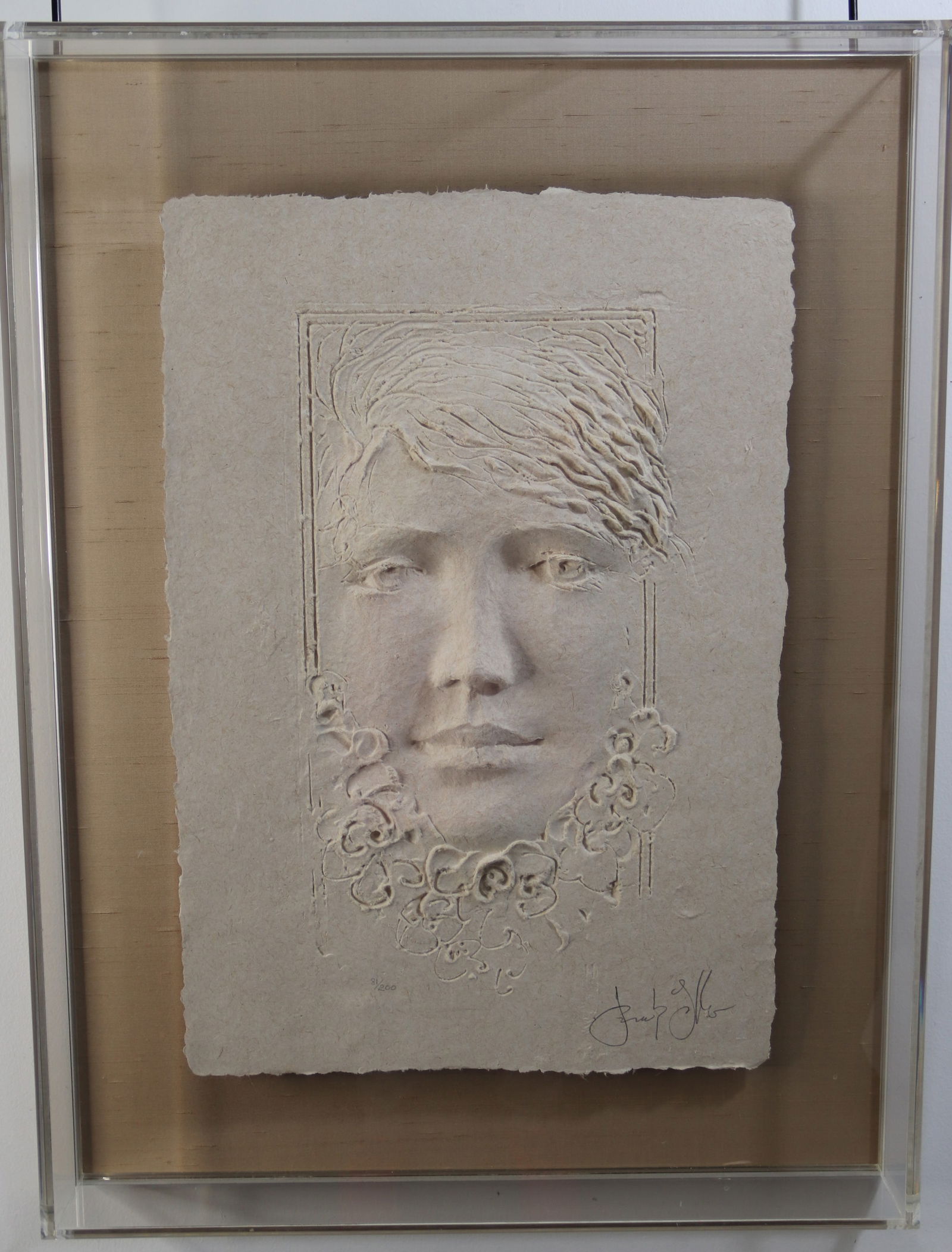 Frank Gallo, Relief Artwork: Acrylic framed, paper relief by Frank Gallo; Limited edition numbered 81/200; Visual area measures approximately H 23 x W 16 1/2 inches; Frame measures approximately H 32 x W 24 x D 4 inches; White pa