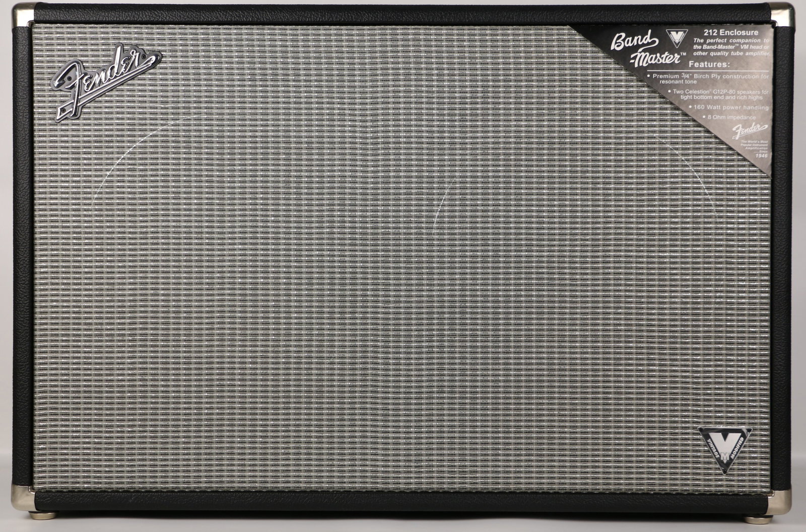 Fender, Band-Master Speaker: Fender Band-Master 212 Enclosure; Serial Number M1551929; Has a new protective plastic cover; Measures approximately H 21 x W 32 x D 12 inches; Working condition unknown. See photos