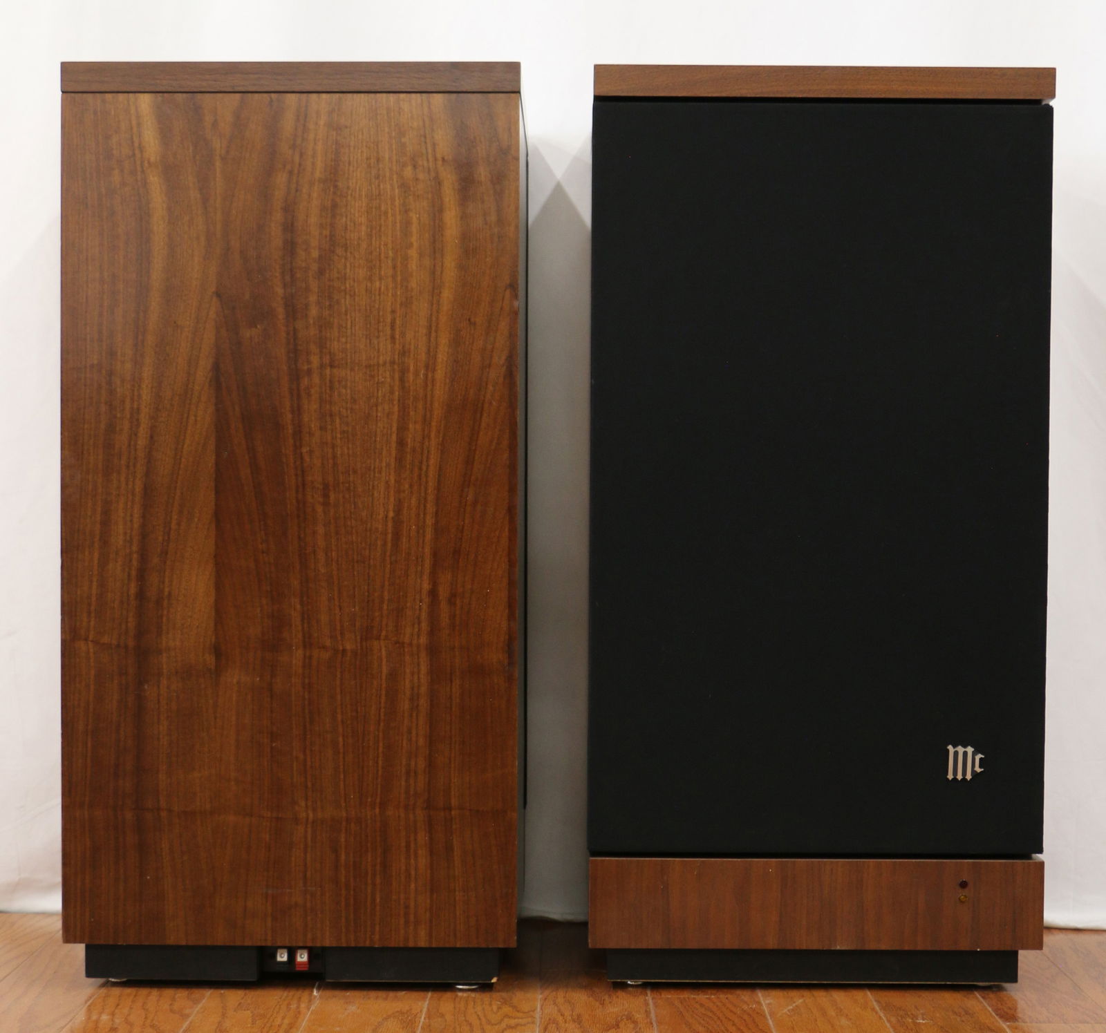 McIntosh, XR6 Speakers: Two McIntosh XR6 speakers; Isoplanar Radiator System; Each measures approximately H 36 x W 18 x D 13 1/2 inches; Working condition unknown; No cables; Small fabric spot is fraying; Small scratches. Se