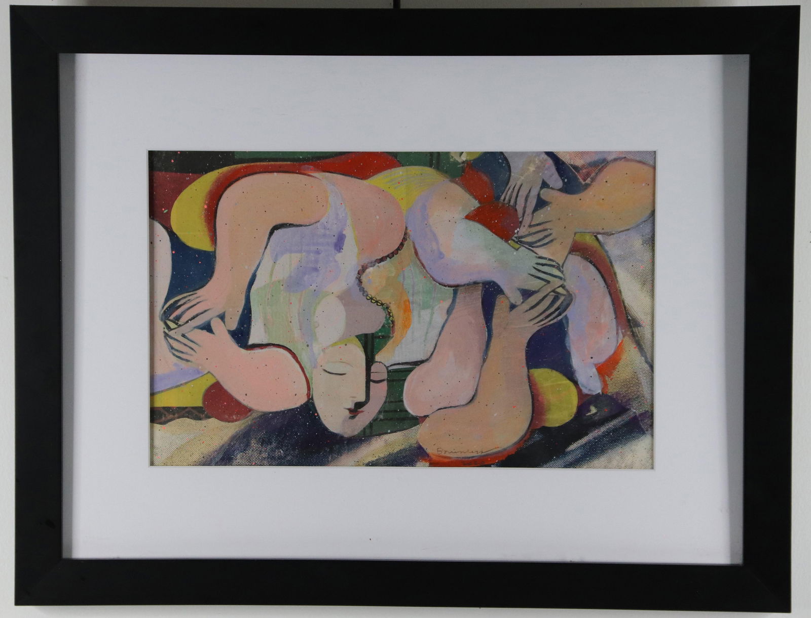 Bruce Helander, Framed Art: Collage with paint on board by Bruce Helander titled "Open Arms"; Artist signature bottom center, dated 2020; Visual area measures approximately H 11 x W 17 1/2 inches; Preowned item with wear commens