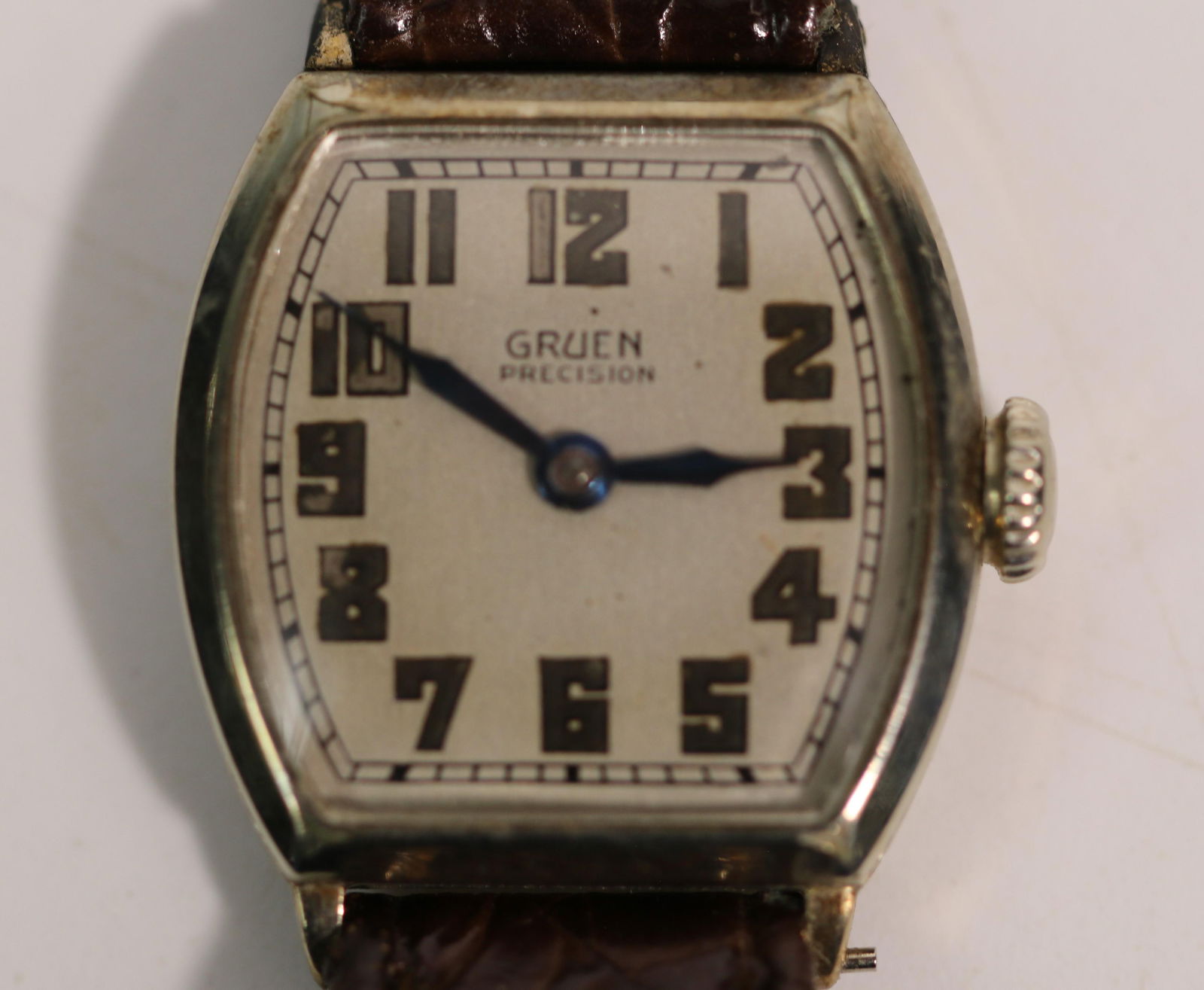 Gruen, Vintage Watch: Vintage wrist watch by Gruen "Precision"; Engraved on back "Dot to Bud"; Measures approximately 1H 1 x W inches, band measures approximately Length 7 1/2 inches; Preowned item with wear commensurate w