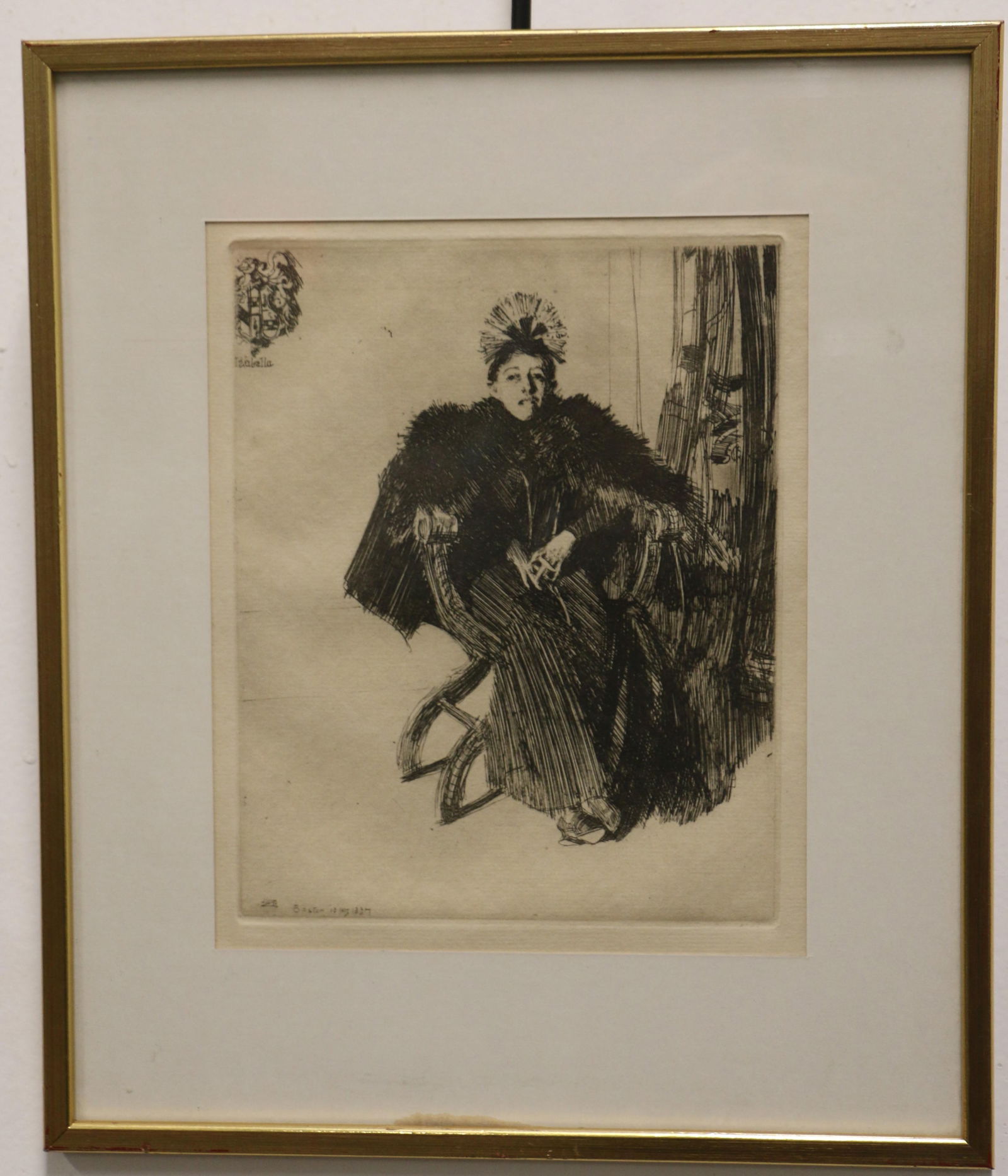 Anders Zorn, Antique Heliogravure: Anders Zorn after etching of Isabelle Steward Gardner, printed for the Karl Asplund catalogue, dated 1920; Signed in plate, not hand signed or numbered; Visual area measures approximately H 8 1/2 x W