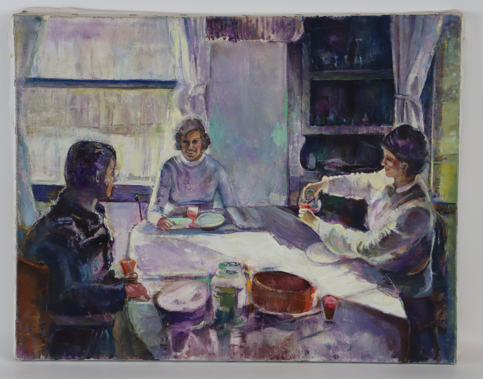 Arthur Knebel Painting: Unframed painting on canvas; Artist signed lower right corner; Measures approximately H 22 x W 28 inches; No damage observed. See photos