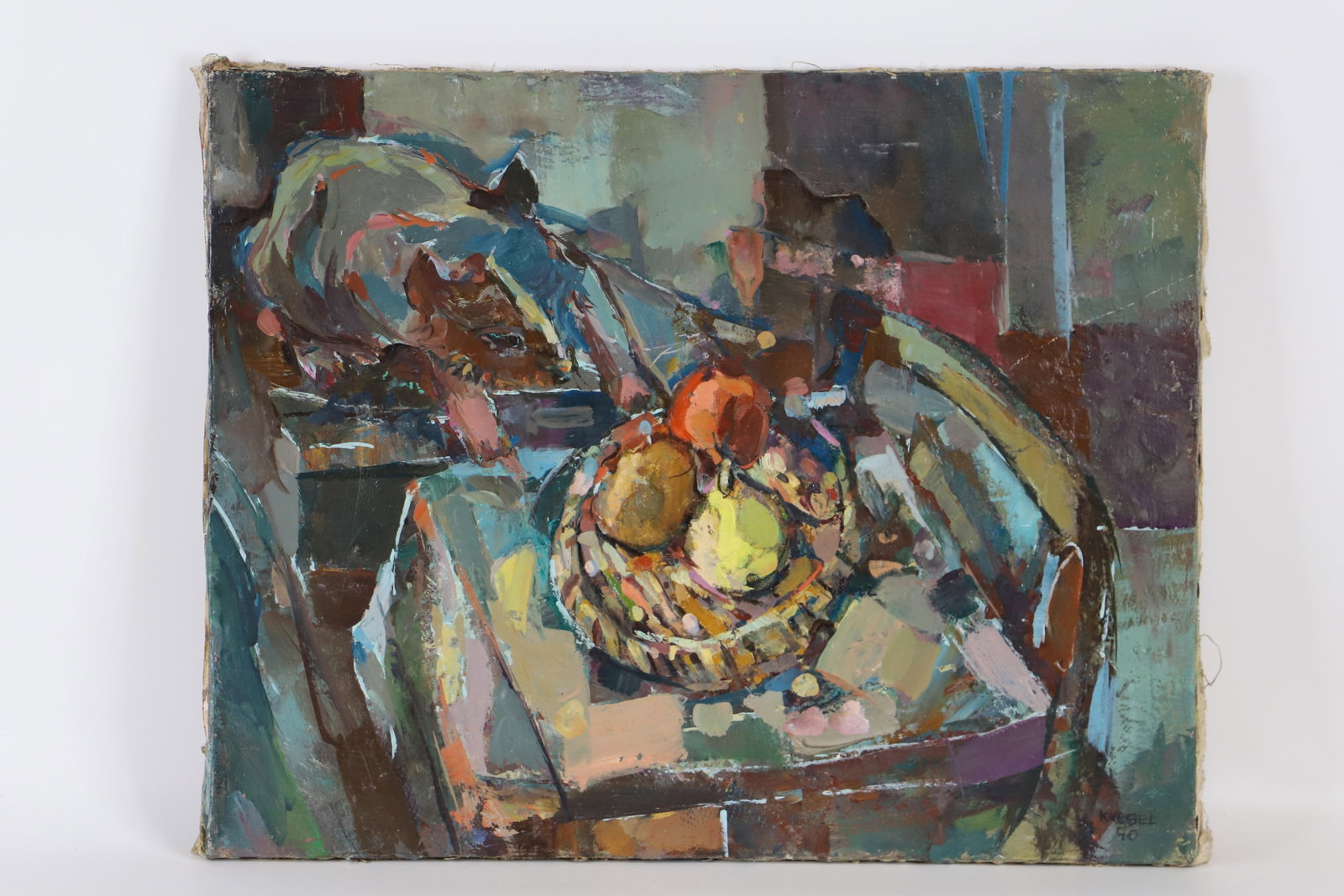 Arthur Knebel, Painting: Unframed painting on canvas; Artist signed lower right corner, dated "90"; Measures approximately H 19 x W 24 inches; No damage observed. See photos