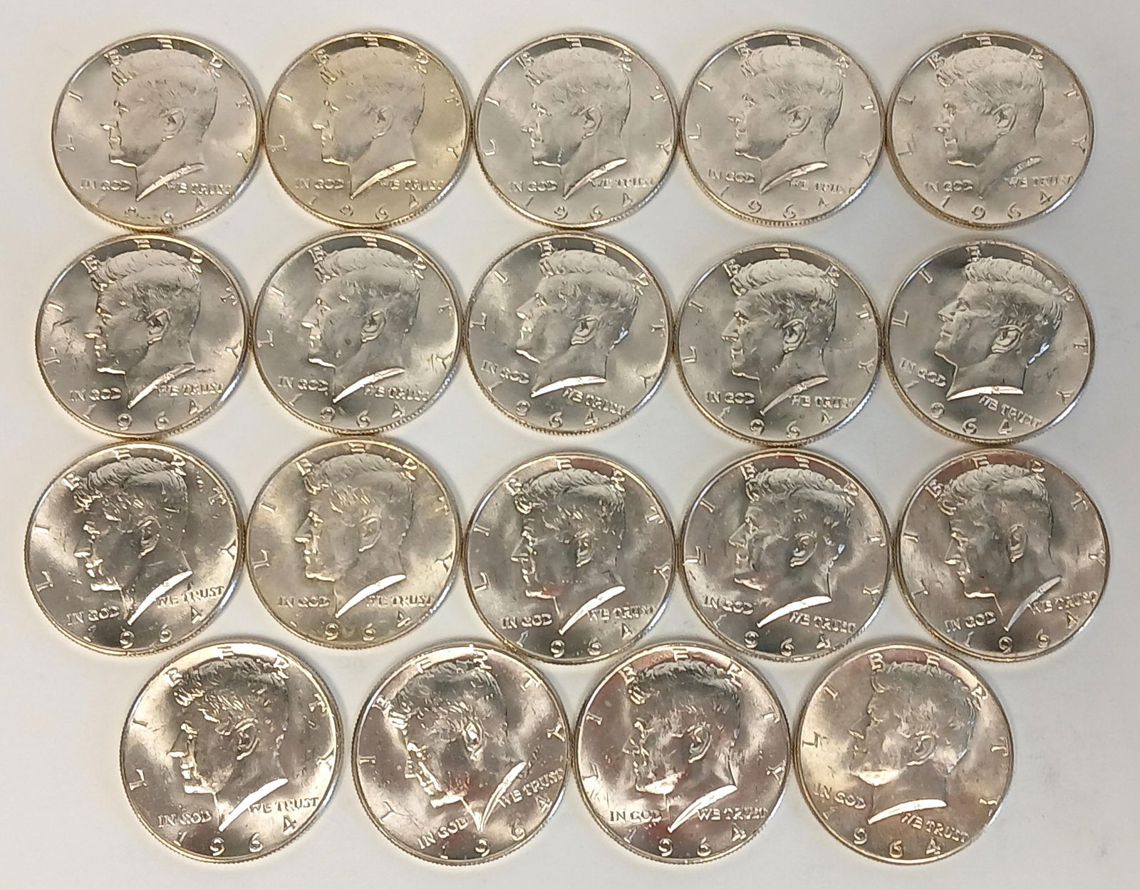 1964 Kennedy Half Dollar Roll of 19 Coins, Denver Mint (1 of 8)