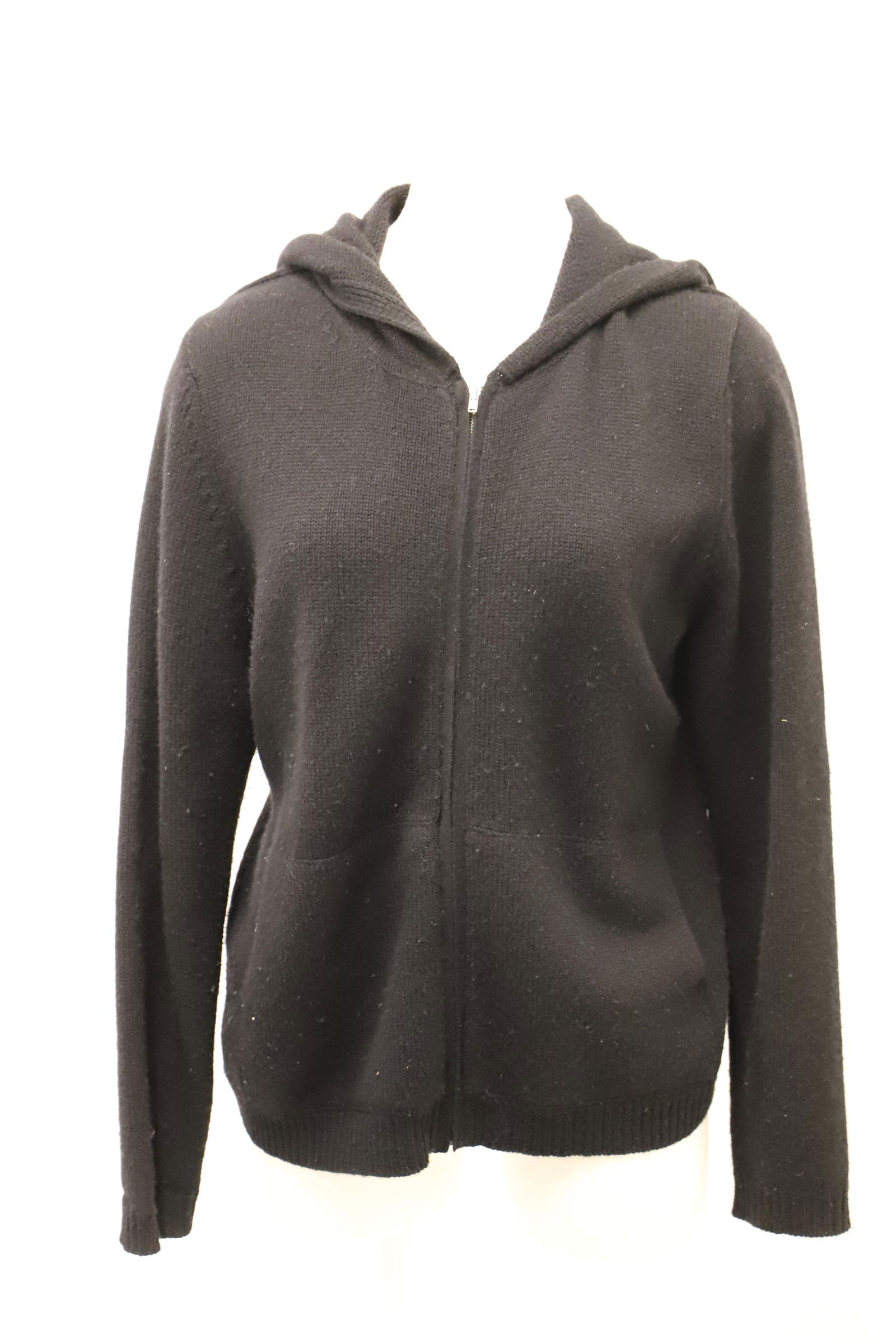 Nordstrom Collectors, Cashmere Sweater: Ladies zipper front, hoodie style cashmere sweater; Size large; Preowned, pilling on fabric. See photos