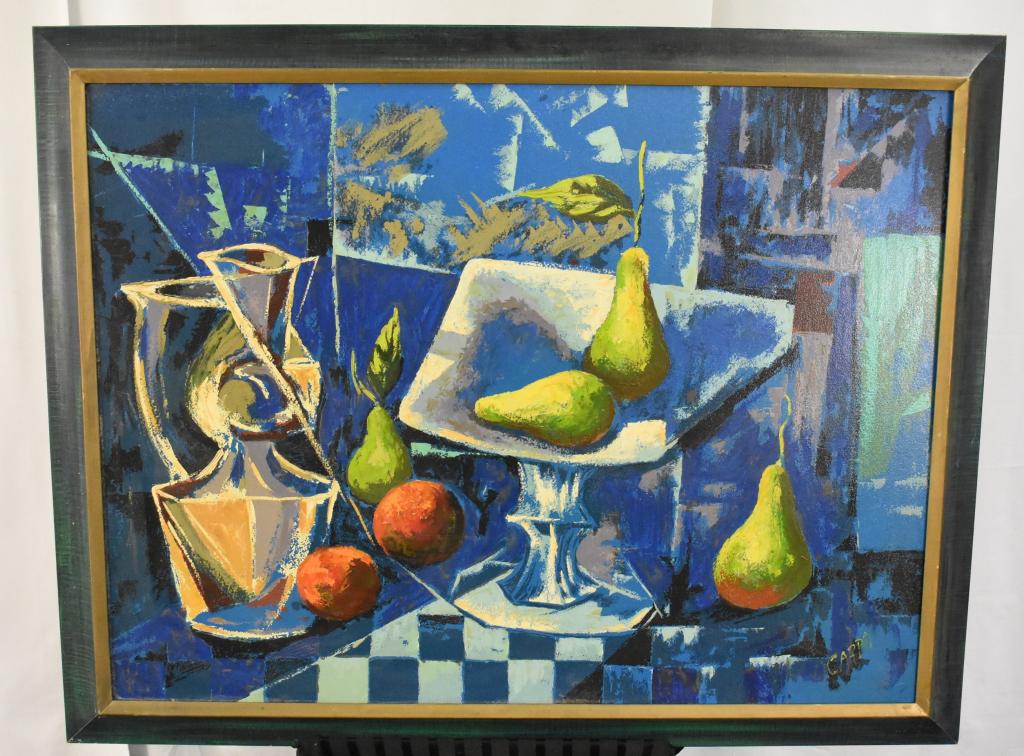 CARBALLOSA Julio (Am./Cuban 1919-2012): Large oil on board still life in original frame. Signed lower right. Image size: 351/2 x 47" Frame size: 42 x 53 1/2"