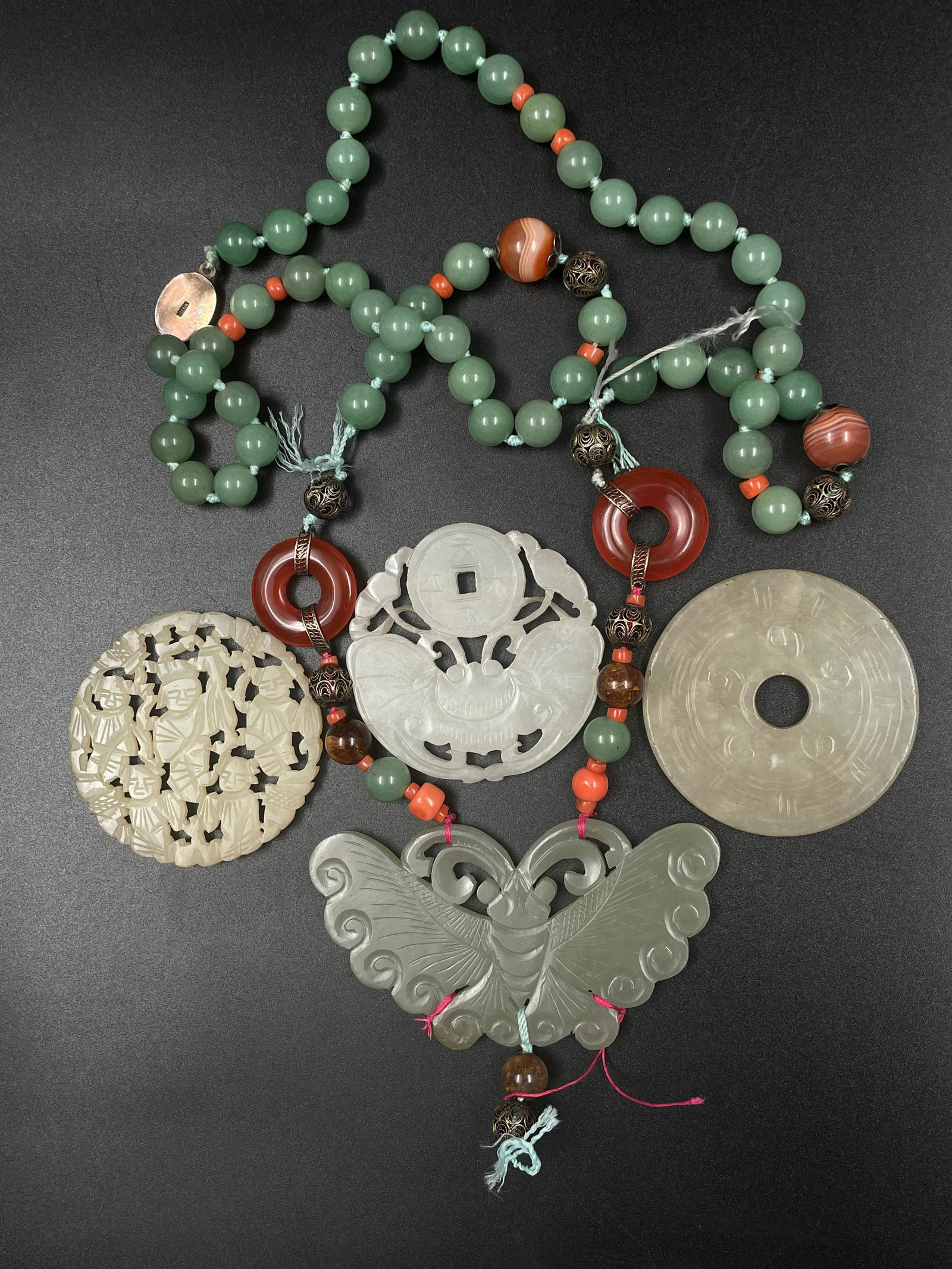 Group of four jade plaques, butterfly necklace, three (1 of 10)