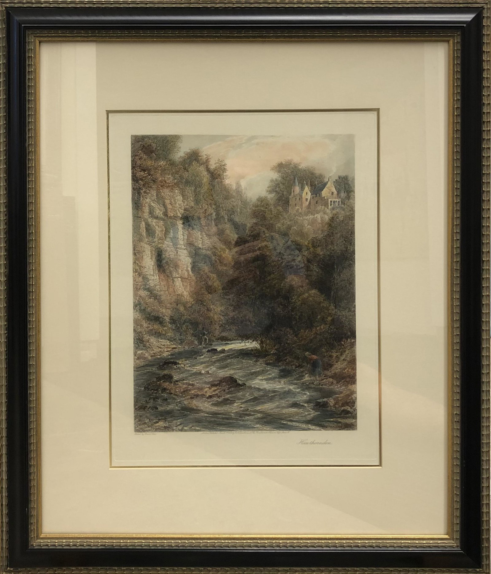 David Law "Hawthornden" Etching Signed: Artist: David Law Title: Hawthornden Medium: Hand-Colored Etching Art Dimensions: 19 H x 14 W inches Framed Dimensions: 31 H x 26 W inches