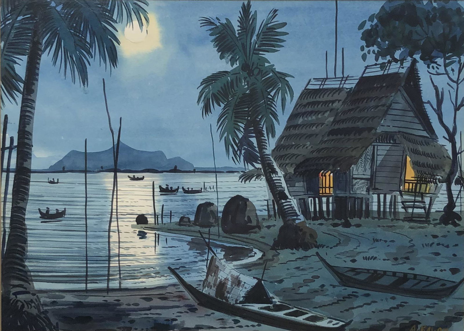 Abu Bakar Ibrahim (Penang, Malaysia) Signed Original: Artist: Abu Bakar Ibrahim Title: Scene in Penang, Malaysia Medium: Watercolor on Paper Art Dimensions: 11 H x 15 W inches Framed Dimensions: 17 H x 21 W inches ARTIST BI