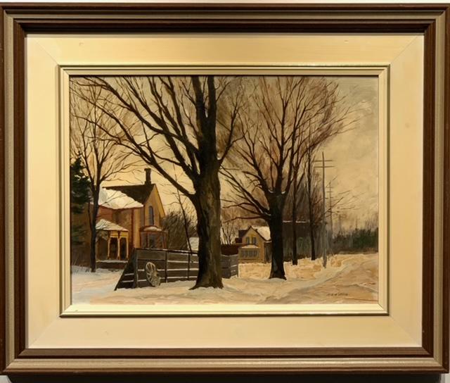 George B. Gibson "Winter In Gormley" Signed Acrylic: Artist: George B. Gibson Title: Winter in Gormley Medium: Original Acrylic on Artists Board Art Dimensions: 12 H x 16 W inches Framed Dimensions: 18 H x 22 W inches