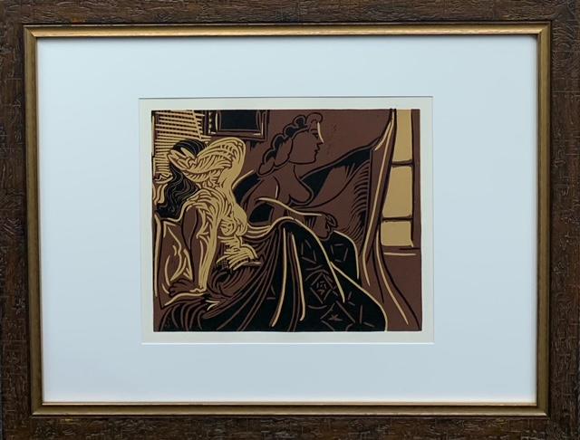 Picasso "Deux femmes..." Lino Cut - 21: Artist: Pablo Picasso Title: Deaux femmes pres de la fenetre Medium: Lino Cut - 21 1962 on Wove Heavy Paper Art Dimensions: 13 H x 15 W inches Framed Dimensions: 22 H x 28 W inches