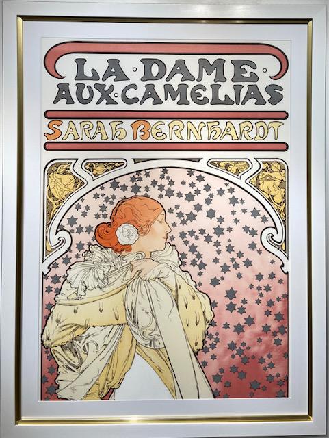 Alphonse Mucha "La Dame Aux Camelias" Lithograph: Artist: Alphonse Mucha Title: La Dame Aux Camelias Medium: Hand-pulled Lithograph on Paper38 H27 W inches45 H34 W ARTIST BIO: A painter, illustrator and muralist whose name is prominent