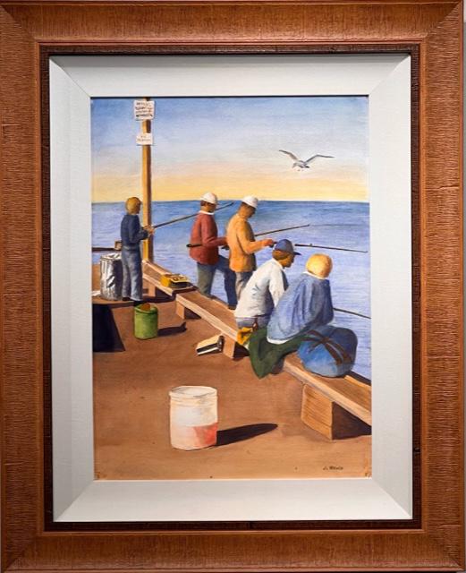 John Genis "Fishing The Pier" Watercolor Signed (1 of 10)