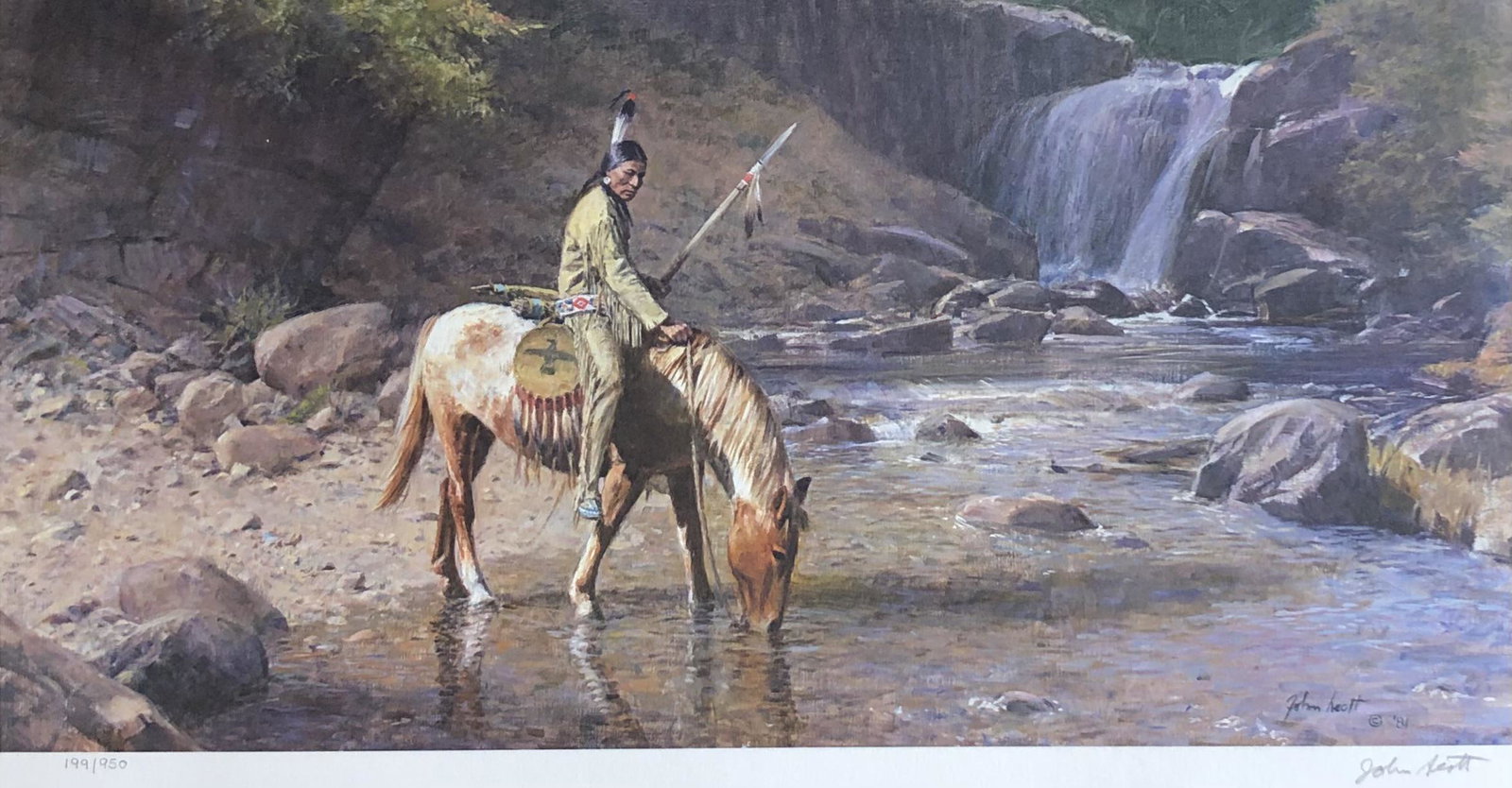 John W. Scott "The Waterfall" Signed Lithograph LE: Artist: John Walter Scott Title: The Waterfall Medium: Lithograph on Paper Limited Edition: 199/950 Art Dimensions: 10 H x 20 W inches ARTIST BIO: John Walte
