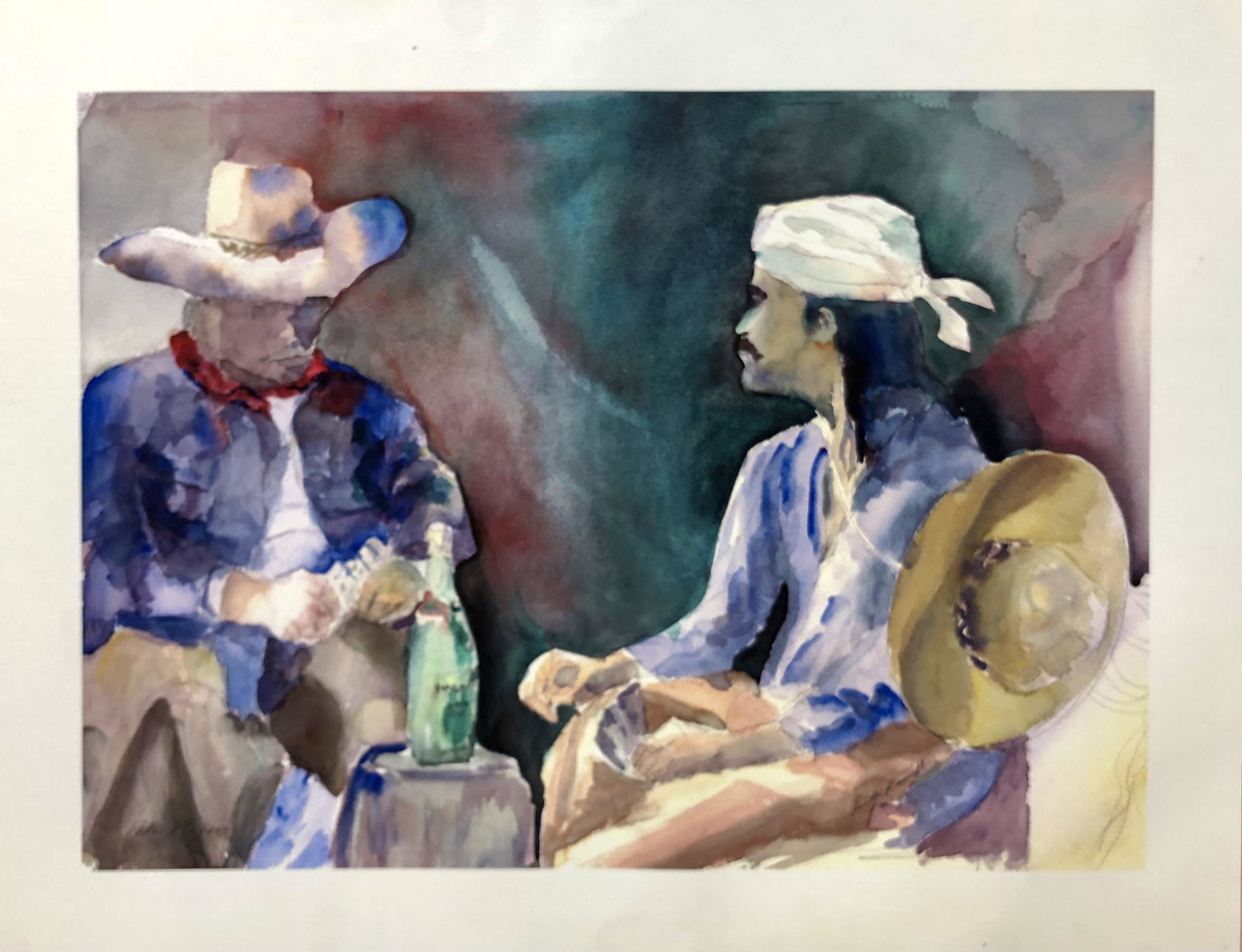 Anita Rundles "Poker Players" Signed Watercolor (1 of 6)
