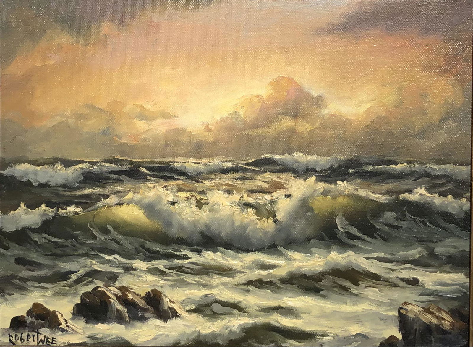 Robert Wee (Untitled - Seascape) Signed Original Oil - Realist: Artist: Robert Wee Title: Untitled Medium: Oil on Canvas Art Dimensions: 12 H x 16 W inches Framed Dimensions: 21 H x 25 W inches ARTIST BIO: Artist Robert