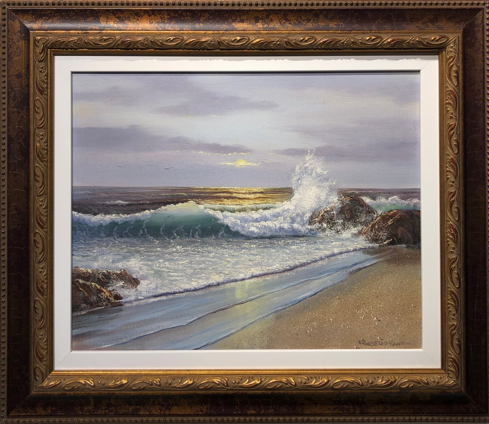 Ernest Gio Ramiom Seascape Signed Oil on Canvas: Artist: Ernest Gio Ramiom Title: Untitled Medium: Original Oil on Canvas Art Dimensions: 16 H x 20 W inches