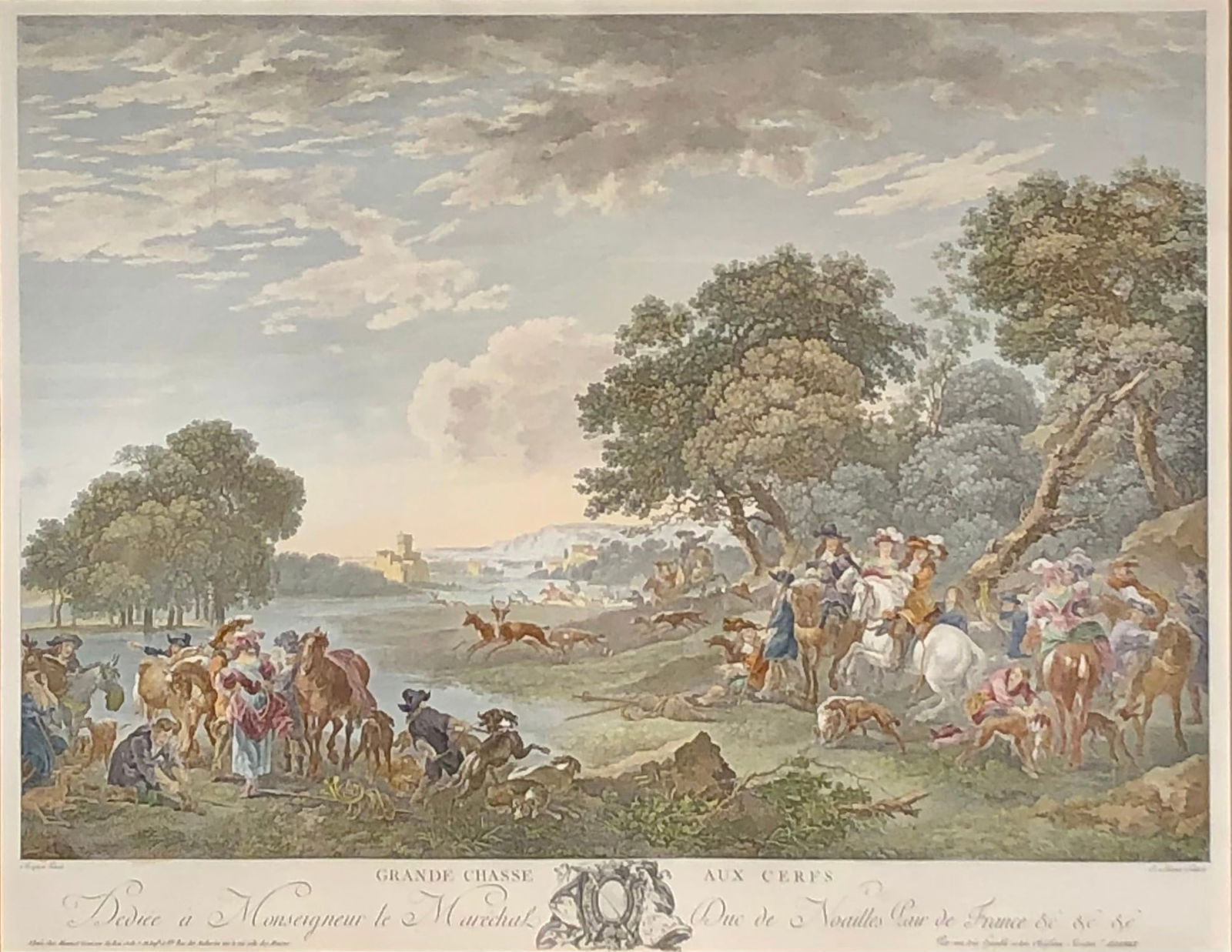 Jacques Aliamet "Grande Chasse Aux Cerfs" Hand Colored Etching (1 of 7)