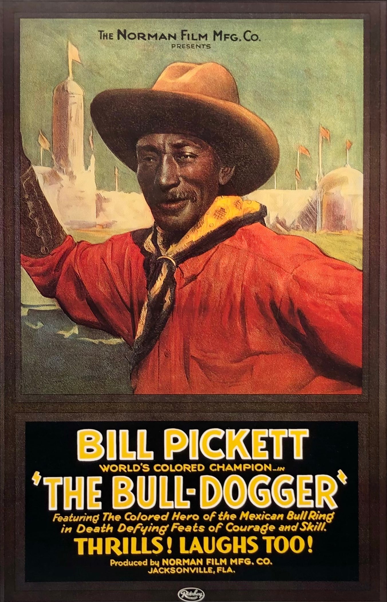 The Norman Film Mfg Co "The Bull-Dogger" Bill Pickett: Artist: Title: The Bull-Dogger Medium: Poster on Paper Art Dimensions: 34 H x 22 W inches Framed Dimensions: 37 H x 25 W inches